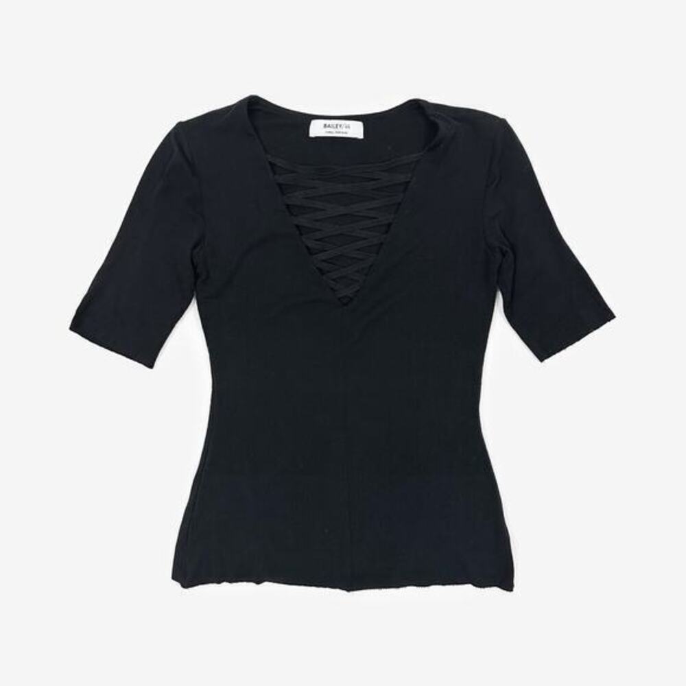 Bailey 44 Wild Thing Top Size XS Black Strappy V-Neck Jersey Knit‎ Casual